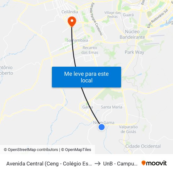Avenida Central (Ceng - Colégio Estadual Do Novo Gama) to UnB - Campus Ceilândia map