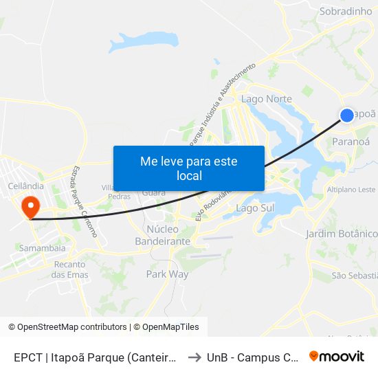 EPCT | Itapoã Parque (Canteiro de Obras) to UnB - Campus Ceilândia map