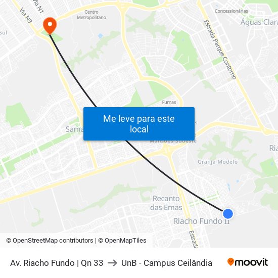 Av. Riacho Fundo | Qn 33 to UnB - Campus Ceilândia map