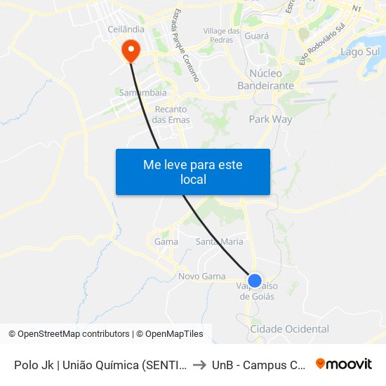 Polo Jk | União Química (SENTIDO GAMA) to UnB - Campus Ceilândia map