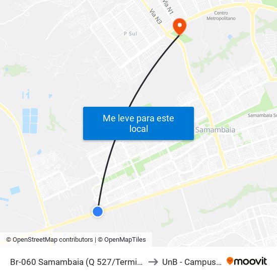 Br-060 Samambaia (Q 527/Terminal Samambaia Sul) to UnB - Campus Ceilândia map