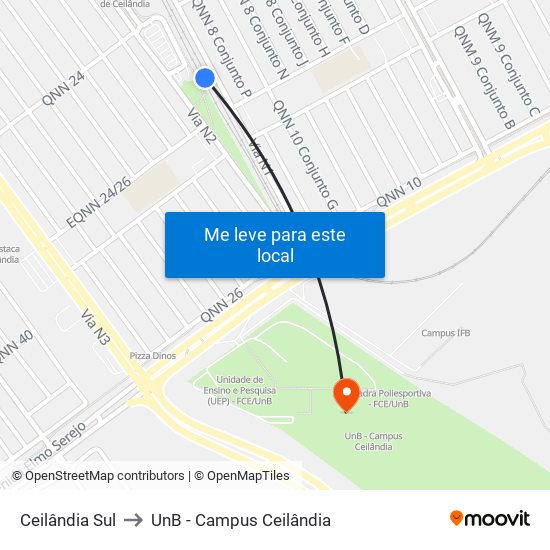 Ceilândia Sul to UnB - Campus Ceilândia map