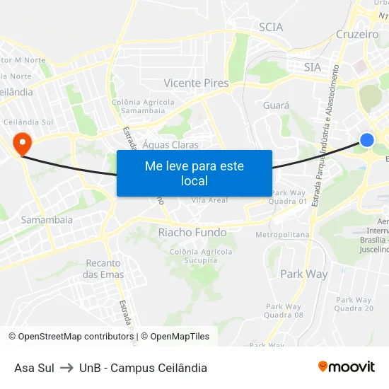 Asa Sul to UnB - Campus Ceilândia map
