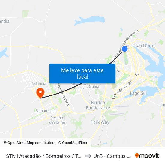 STN | Atacadão / Bombeiros / Term. Asa Norte to UnB - Campus Ceilândia map