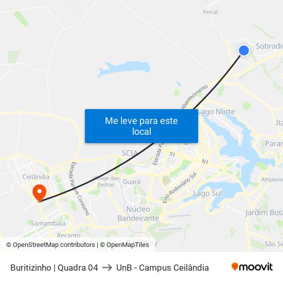 Buritizinho | Quadra 04 to UnB - Campus Ceilândia map