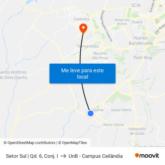 Setor Sul | Qd. 6, Conj. I to UnB - Campus Ceilândia map