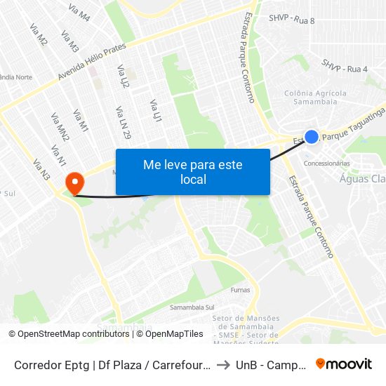 Corredor Eptg | Df Plaza / Carrefour / Sam's Club (Sentido Tag.) to UnB - Campus Ceilândia map