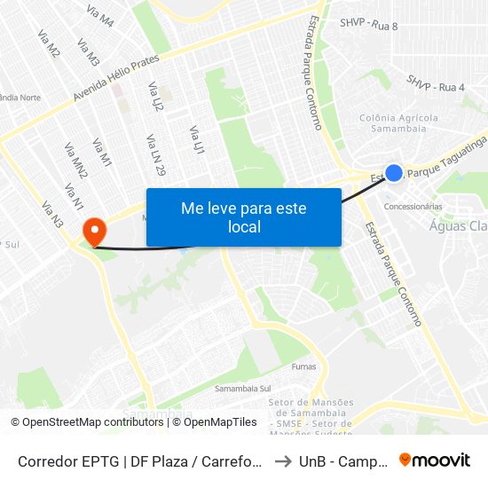 Corredor EPTG | DF Plaza / Carrefour / Sam's Club (Sentido Tag.) to UnB - Campus Ceilândia map