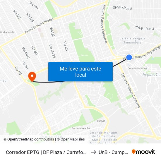 Corredor EPTG | DF Plaza / Carrefour / Sam's Club (Sentido BSB) to UnB - Campus Ceilândia map