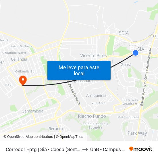 Corredor Eptg | Sia - Caesb (Sentido Taguatinga) to UnB - Campus Ceilândia map
