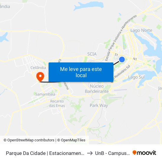 Parque Da Cidade | Estacionamento 1 (Linha Gratuita) to UnB - Campus Ceilândia map