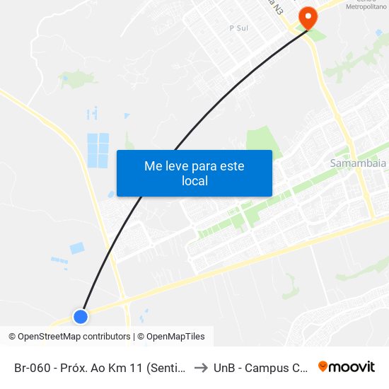 Br-060  - Próx. Ao Km 11 (Sentido Brasília) to UnB - Campus Ceilândia map