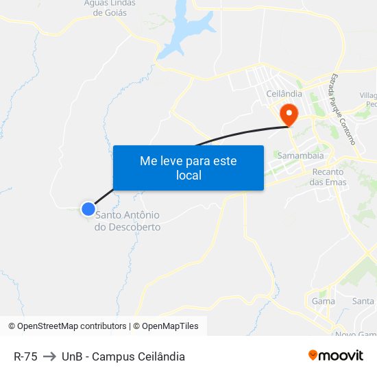 R-75 to UnB - Campus Ceilândia map
