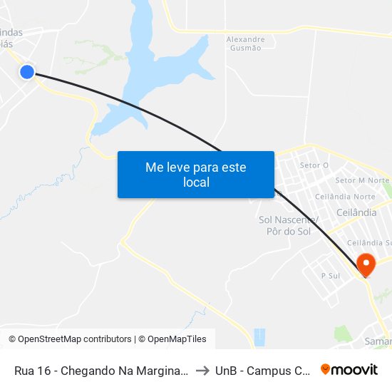 Rua 16 - Chegando Na Marginal Da Br 070 to UnB - Campus Ceilândia map