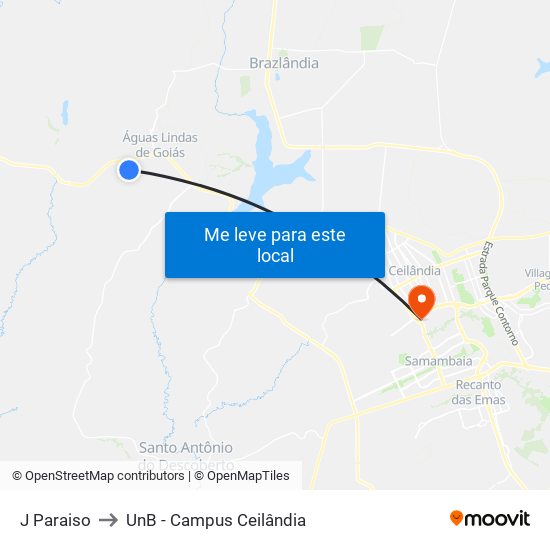 J Paraiso to UnB - Campus Ceilândia map