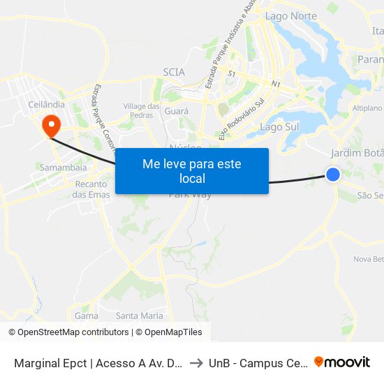 Marginal Epct | Acesso A Av. Dom Bosco to UnB - Campus Ceilândia map