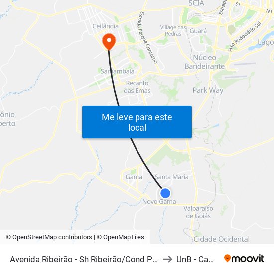 Avenida Ribeirão - Sh Ribeirão/Cond Porto Rico Fase 3 Q 4 (Supermercado Brasil) to UnB - Campus Ceilândia map