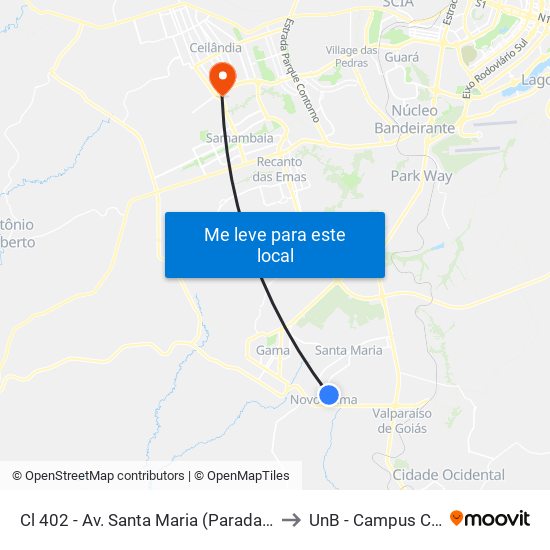 Cl 402 - Av. Santa Maria (Parada Do Terminal) to UnB - Campus Ceilândia map