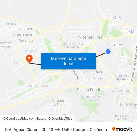 C.A. Águas Claras | Ch. 43 to UnB - Campus Ceilândia map