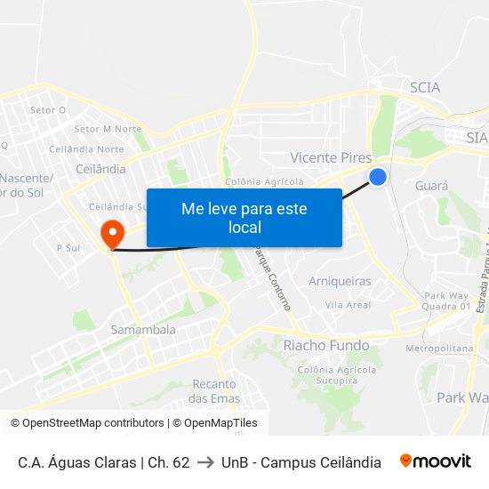 C.A. Águas Claras | Ch. 62 to UnB - Campus Ceilândia map