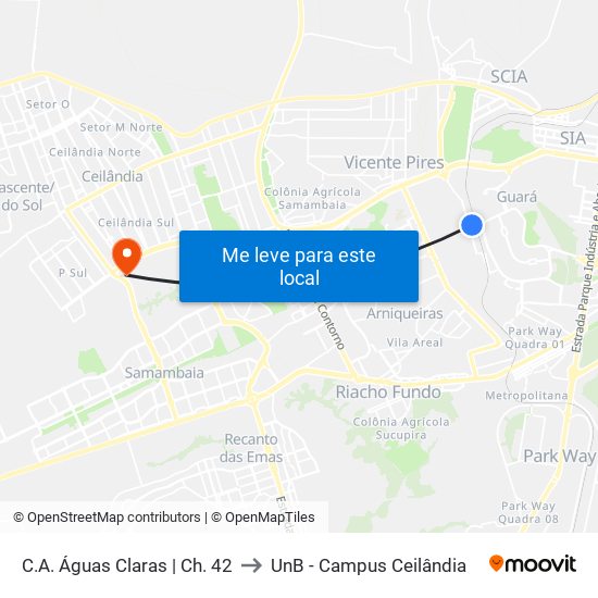 C.A. Águas Claras | Ch. 42 to UnB - Campus Ceilândia map