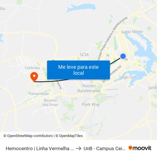 Hemocentro | Linha Vermelha Gratuita to UnB - Campus Ceilândia map