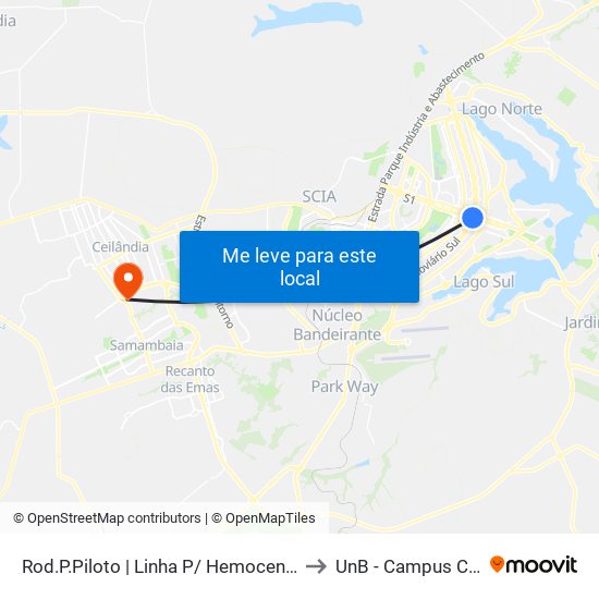 Rod.P.Piloto | Linha P/ Hemocentro (Gratuita) to UnB - Campus Ceilândia map
