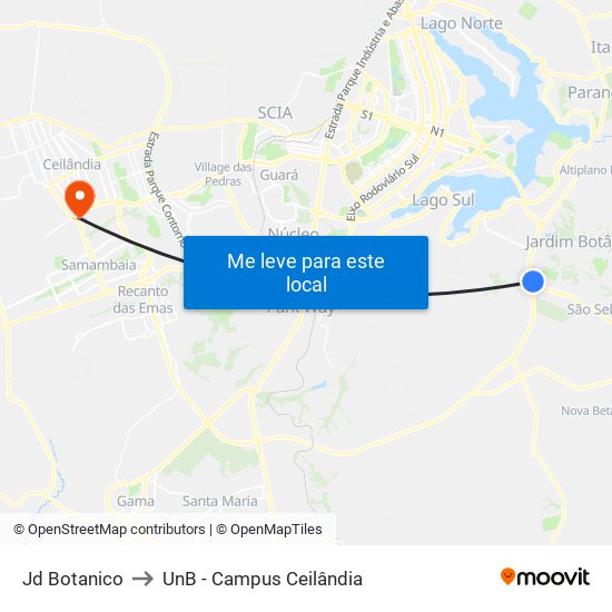 Jd Botanico to UnB - Campus Ceilândia map