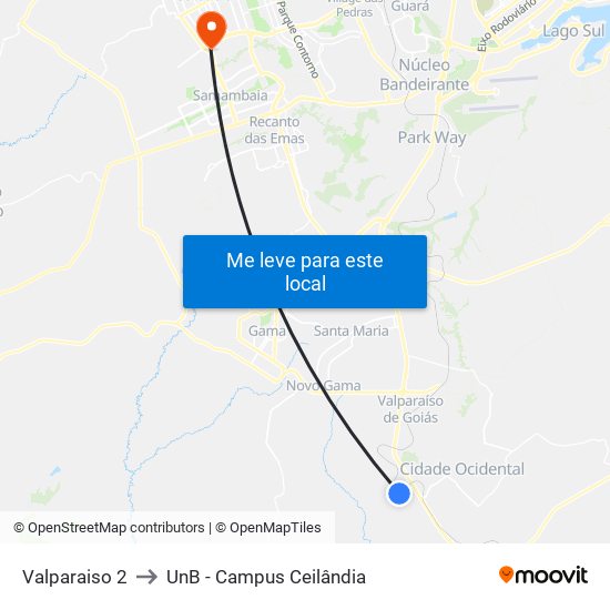 Valparaiso 2 to UnB - Campus Ceilândia map