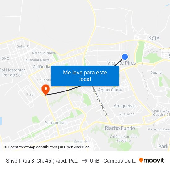 Shvp | Rua 3, Ch. 45 (Resd. Palmares) to UnB - Campus Ceilândia map