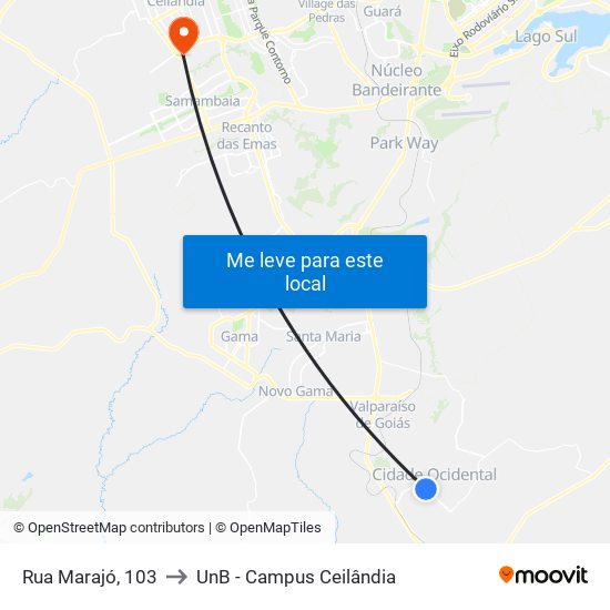 Rua Marajó, 103 to UnB - Campus Ceilândia map