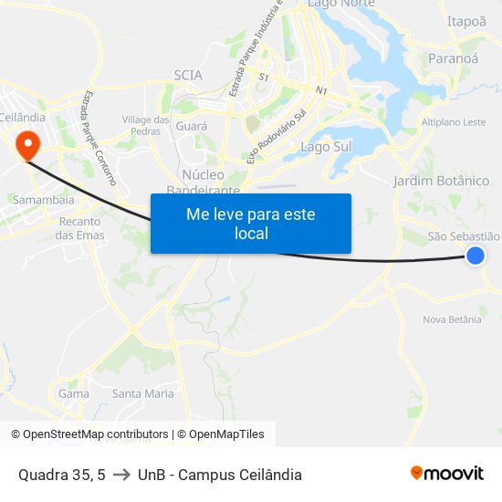 Quadra 35, 5 to UnB - Campus Ceilândia map