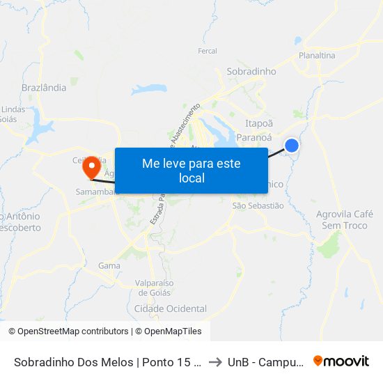 Sobradinho Dos Melos | Ponto 15 (Pizz. Fonte Do Sabor) to UnB - Campus Ceilândia map