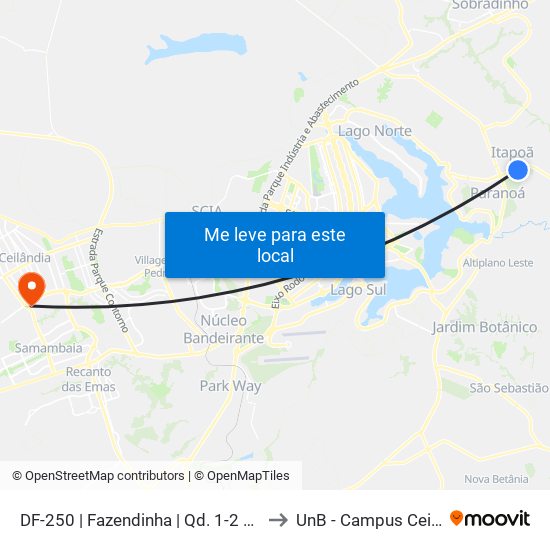 Df-250 | Fazendinha Qd. 1-2 «Lado Oposto» to UnB - Campus Ceilândia map