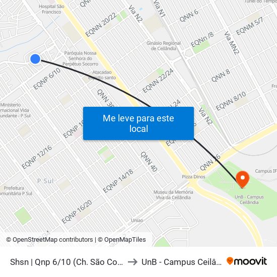 Shsn | Qnp 6/10 (Ch. São Cosmo) to UnB - Campus Ceilândia map