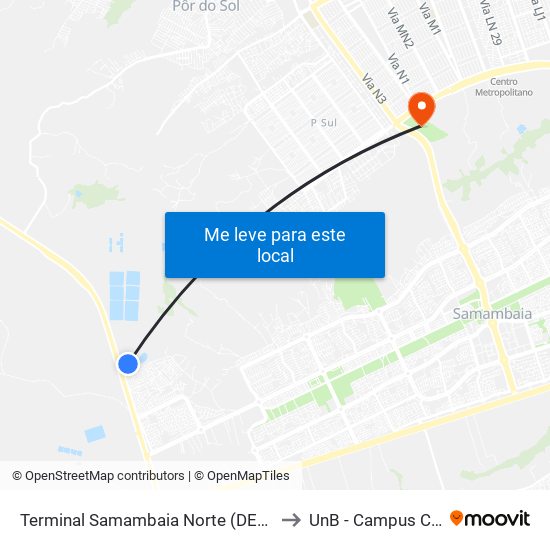 Terminal Samambaia Norte (Desembarque) to UnB - Campus Ceilândia map