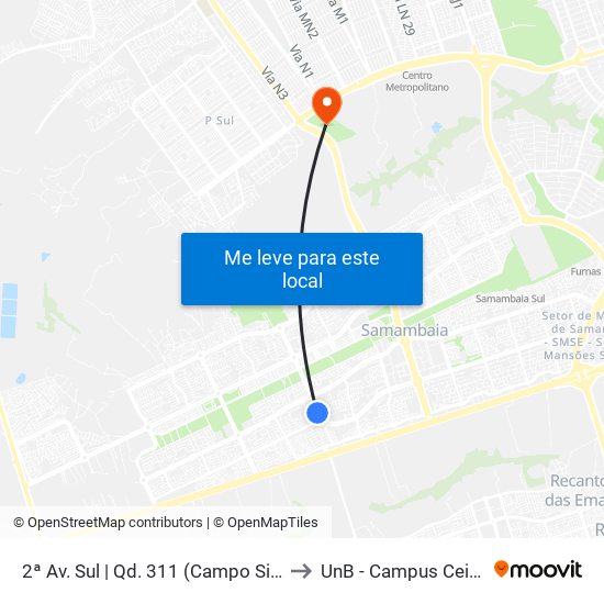 2ª Av. Sul | Qd. 311 (Campo Sintético) to UnB - Campus Ceilândia map