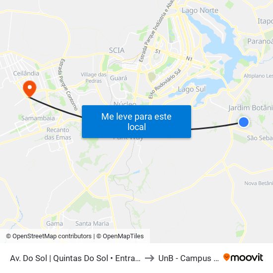 Av. Do Sol | Quintas Do Sol • Entrada Rua 102 E 103 to UnB - Campus Ceilândia map