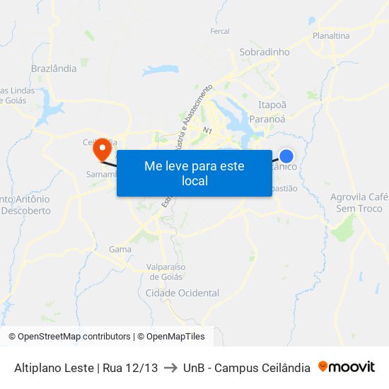 Altiplano Leste | Rua 12/13 to UnB - Campus Ceilândia map