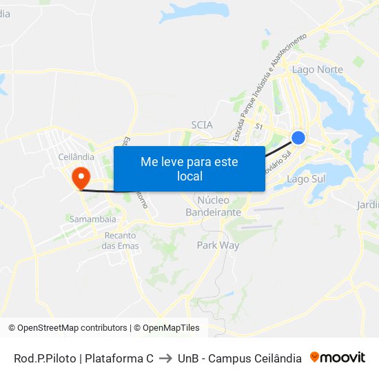 Rod.P.Piloto | Plataforma C to UnB - Campus Ceilândia map