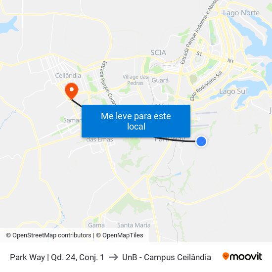 Park Way | Qd. 24, Conj. 1 to UnB - Campus Ceilândia map
