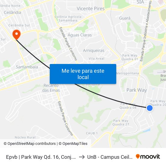 Epvb | Park Way Qd. 16, Conj. 5, Lt. 7 to UnB - Campus Ceilândia map