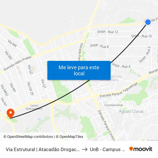 Via Estrutural | Atacadão Drogacenter (Rua 10a) to UnB - Campus Ceilândia map