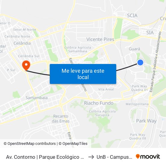 Av. Contorno | Parque Ecológico Ezechias Heringuer to UnB - Campus Ceilândia map