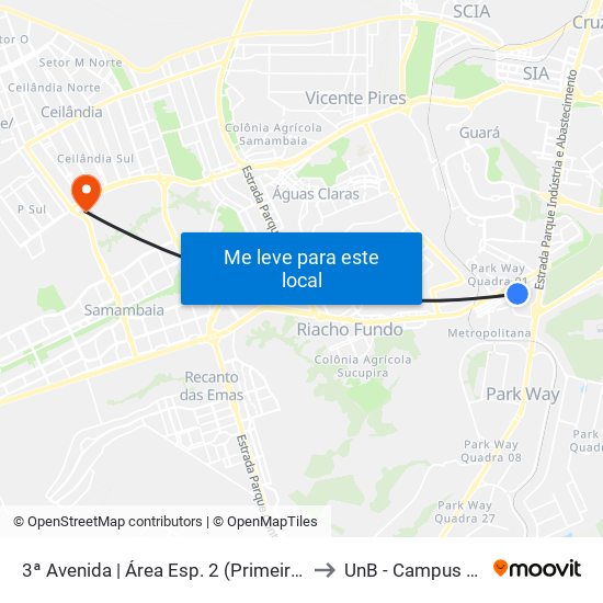 3ª Avenida | Área Esp. 2 (Primeira Igreja Batista) to UnB - Campus Ceilândia map