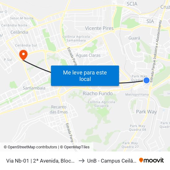 Via Nb-01 | 2ª Avenida, Bloco 320 to UnB - Campus Ceilândia map