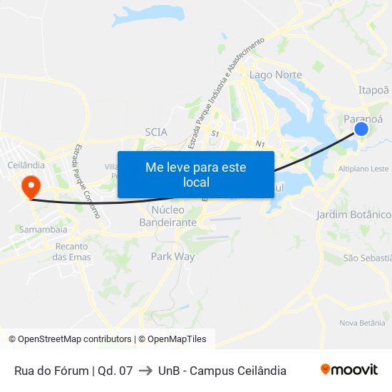 Rua do Fórum | Qd. 07 to UnB - Campus Ceilândia map