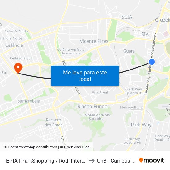 Epia Sul | Parkshopping / Rod. Interestadual / Assaí to UnB - Campus Ceilândia map