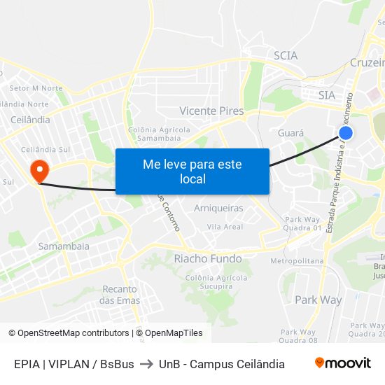 Epia Sul | Garagem Viplan / São José (Lado Oposto) to UnB - Campus Ceilândia map