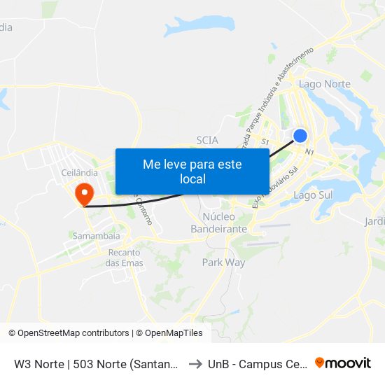 W3 Norte | 503 Norte (Santander / BRB) to UnB - Campus Ceilândia map